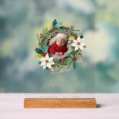 Delicate Classy First Christmas Wreath Baby Photo Acrylschild (Neutral)