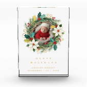 Delicate Classy First Christmas Wreath Baby Photo Fotoblock (Vorderseite)