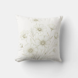 Delicate Cosmos Bouquet Line Art Grace Kissen