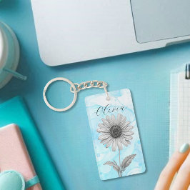 Delicate Custom Light Blue Daisy Blume Schlüsselanhänger