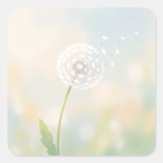 Delicate Dandelion Seeds in the Wind Quadratischer Aufkleber (Vorderseite)