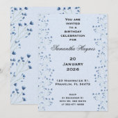 Delicate Dark Blue Wildblumen Geburtstagsparty Einladung (Vorne/Hinten)