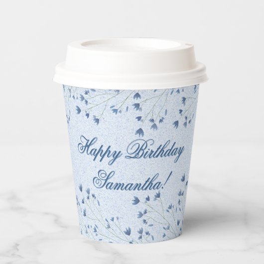 Delicate Dark Blue Wildblumen Geburtstagsparty Pappbecher (Vorderseite)