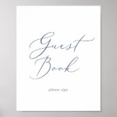 Delicate Dusty Blue Calligraphy Guest Book Sign Poster (Vorne)