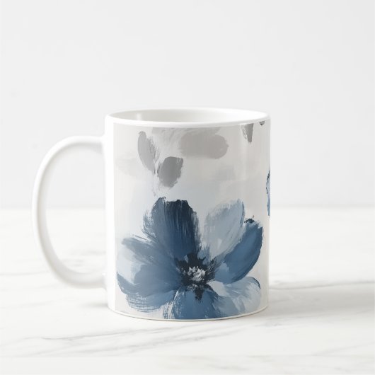 Delicate Dusty Blue Floral Art 🌸 Kaffeetasse (Links)