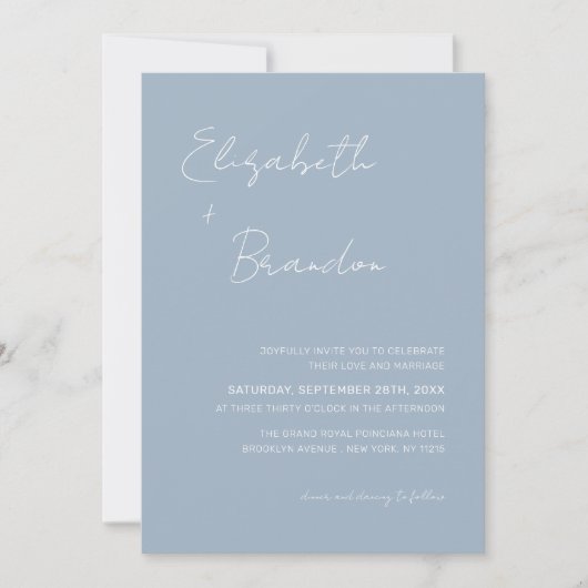Delicate Dusty Blue QR Code UAWG Wedding Foto Einladung (Vorderseite)