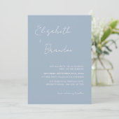 Delicate Dusty Blue QR Code UAWG Wedding Foto Einladung (Stehend Vorderseite)