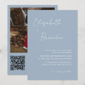 Delicate Dusty Blue QR Code UAWG Wedding Foto Einladung (Vorne/Hinten)