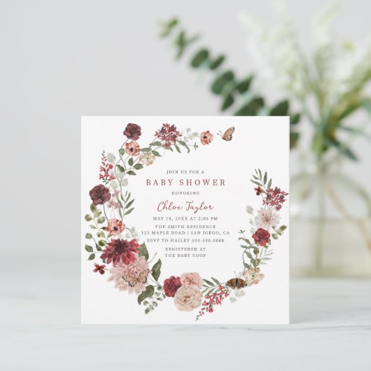 Delicate Fall Blumenstrauß Kinderdusche Einladung (Stehend Vorderseite)