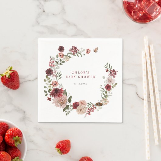 Delicate Fall Floral Wreath Baby Dusche Serviette (Beispiel)