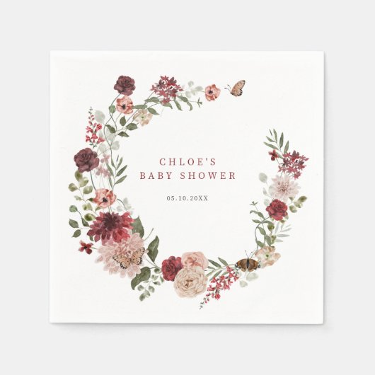 Delicate Fall Floral Wreath Baby Dusche Serviette (Vorderseite)