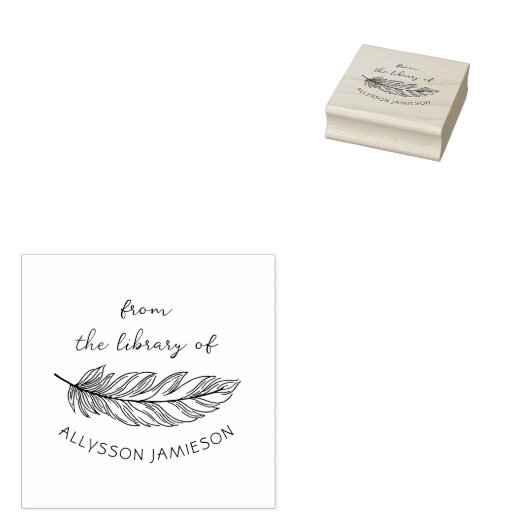 Delicate Feather Hand-written Custom Book Library Gummistempel (Stempel)