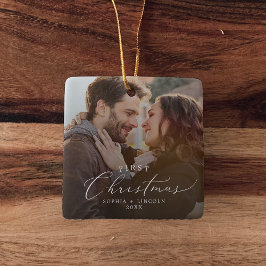 Delicate First Christmas Couple Dark Overlay Photo Keramikornament