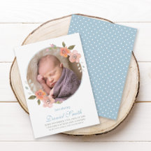Delicate Floral Blue Baby Announcement Foto