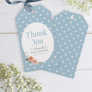 Delicate Floral Blue Polka Dot Vielen Dank Geschenkanhänger