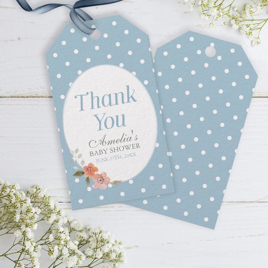 Delicate Floral Blue Polka Dot Vielen Dank Geschenkanhänger