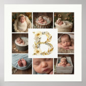 Delicate Floral Initial B 8-Photos Collage Newborn Poster (Vorne)