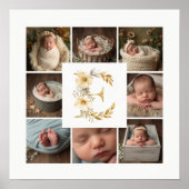 Delicate Floral Initial E 8-Photos Collage Newborn Poster (Vorne)