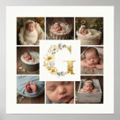 Delicate Floral Initial G 8-Photos Collage Newborn Poster (Vorne)