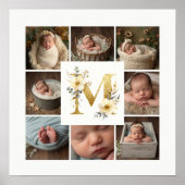 Delicate Floral Initial M 8-Photos Collage Newborn Poster (Vorne)