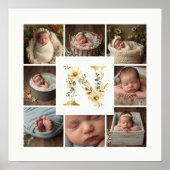 Delicate Floral Initial N 8-Photos Collage Newborn Poster (Vorne)