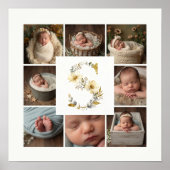 Delicate Floral Initial S 8-Photos Collage Newborn Poster (Vorne)