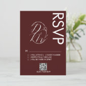 Delicate Floral Logo Wedding Burgundy RSVP Card Einladung (Stehend Vorderseite)