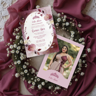 Delicate Floral Oval Quinceañera Tiara Invitation  Einladung