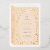 Delicate Floral Shiny Storybook Baby Dusche Folieneinladung (Vorderseite)