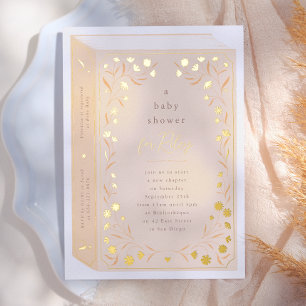 Delicate Floral Shiny Storybook Baby Dusche Folieneinladung