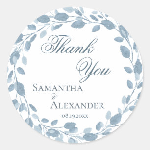 Delicate Floral Wreath Blue Wedding Vielen Dank Runder Aufkleber
