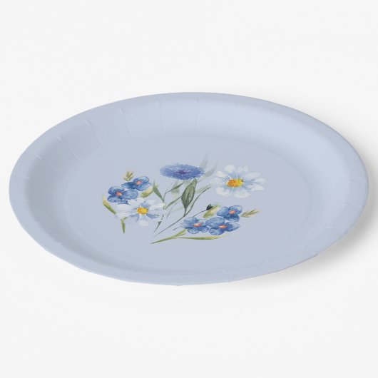 Delicate Florals blauer Hochzeitsfeier Pappteller (Schrägansicht)