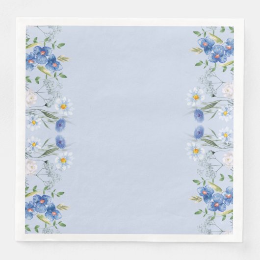 Delicate Florals blauer Hochzeitsfeier Serviette (Vorderseite)
