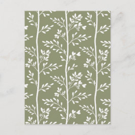 Delicate Flower Buds Bloom Minimalist Olive Floral Postkarte
