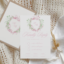  Delicate French Flora Crest Wedding RSVP Karte