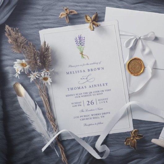 Delicate French Lavender Elegant QR Code Wedding Einladung