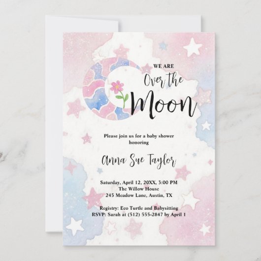 Delicate Glitter Crescent Moon Pink Baby Shower Einladung (Vorderseite)