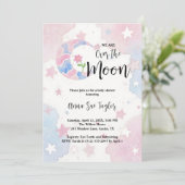 Delicate Glitter Crescent Moon Pink Baby Shower Einladung (Stehend Vorderseite)