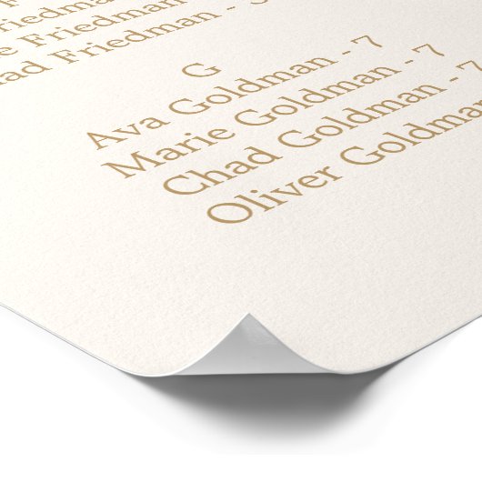Delicate Gold and Cream Alphabetical Seating Chart Poster (Ecke)