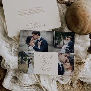 Delicate Gold and Creme 4 Foto Template Vielen Dan Dankeskarte