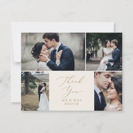 Delicate Gold and Creme 4 Foto Template Vielen Dan Dankeskarte (Vorderseite)
