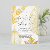 Delicate Gold Blätter Brautparty Folieneinladung (Stehend vorne)