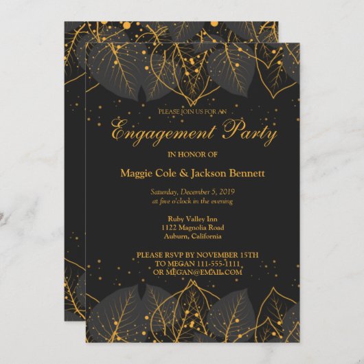 Delicate Gold Blätter Einladung (Vorne/Hinten)