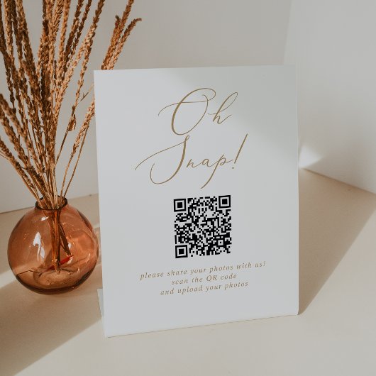 Delicate Gold Calligrafy Oh Snap QR Code Hochzeit Sockelschild