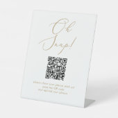 Delicate Gold Calligrafy Oh Snap QR Code Hochzeit Sockelschild (Vorderseite)