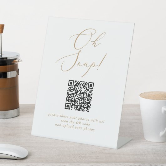 Delicate Gold Calligrafy Oh Snap QR Code Hochzeit Sockelschild (In SItu)