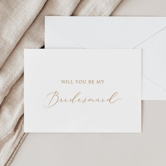 Delicate Gold Calligraphy Bridesmaid Vorschlag Car Einladung
