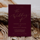 Delicate Gold Calligraphy Burgundy The Wedding Of Einladung<br><div class="desc">This delicate gold calligraphy burgundy wedding invitation is perfect for a modern wedding. The romantic minimalist design features lovely and elegant champagne golden yellow typography on a burgundy red background with a clean and simple look.</div>