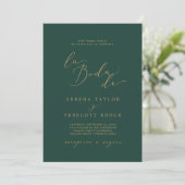 Delicate Gold Calligraphy Green La Boda De Wedding Einladung (Stehend Vorderseite)