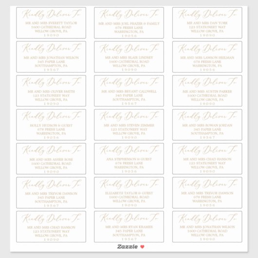 Delicate Gold Calligraphy Guest Address Labels (Blatt)
